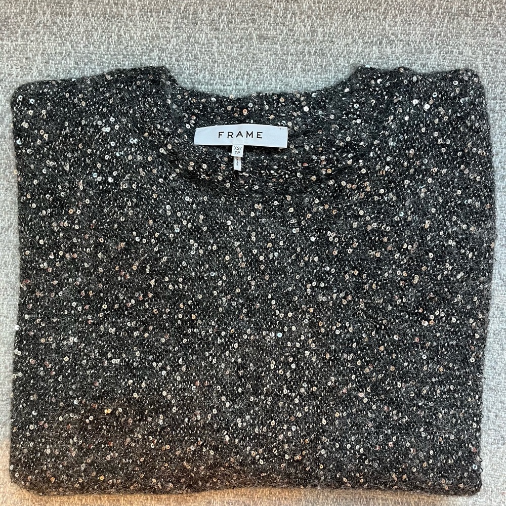 Frame Denim Gray Sequin Knit Sweater Dress